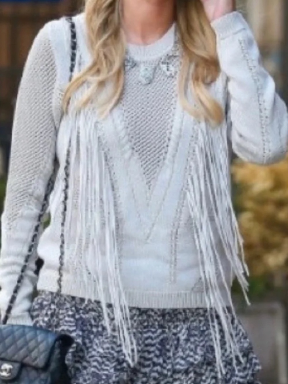 Ronny Kobo Fringe-Accented Open Pointelle-Knit Pullover Sweater, Size S